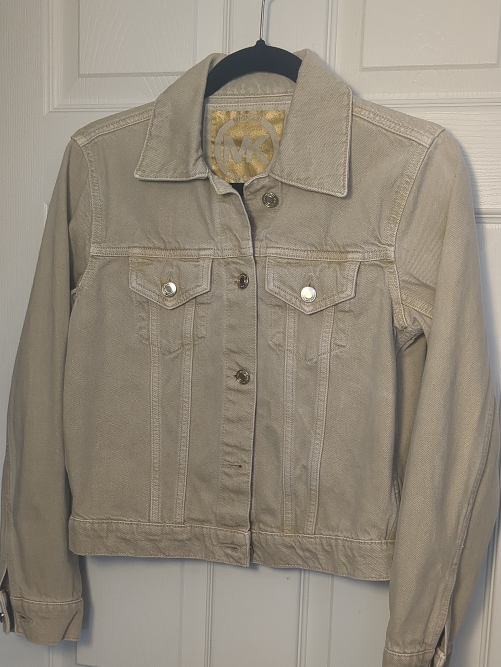 Michael Michael Kors Beige Denim Jacket Women's Small Cotton Trucker Jacket